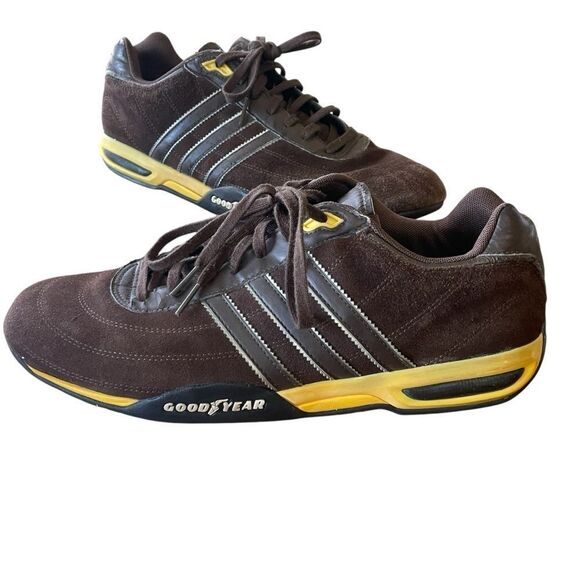 Vintage Adidas Racer Plus Goodyear Driving Shoes Brown Yellow SZ 10 Art # 464230 - Picture 1 of 12
